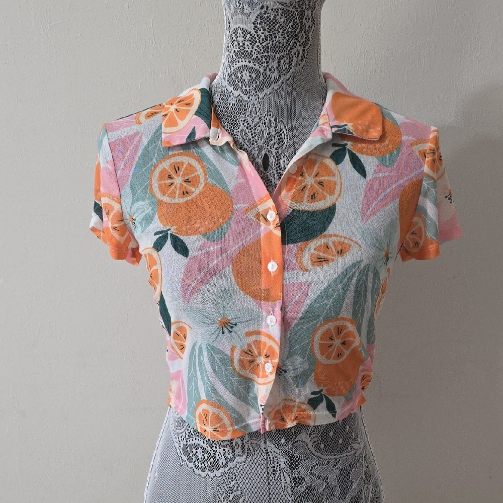 Vibrant Citrus Print Button Down Shirt